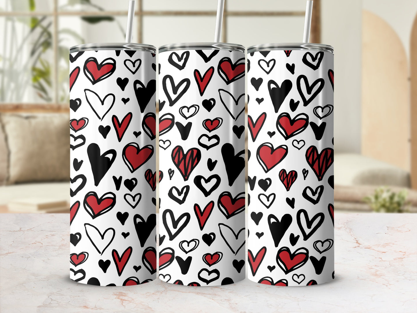 Romantic Hearts Pattern Tumbler Perfect for Any Beverage