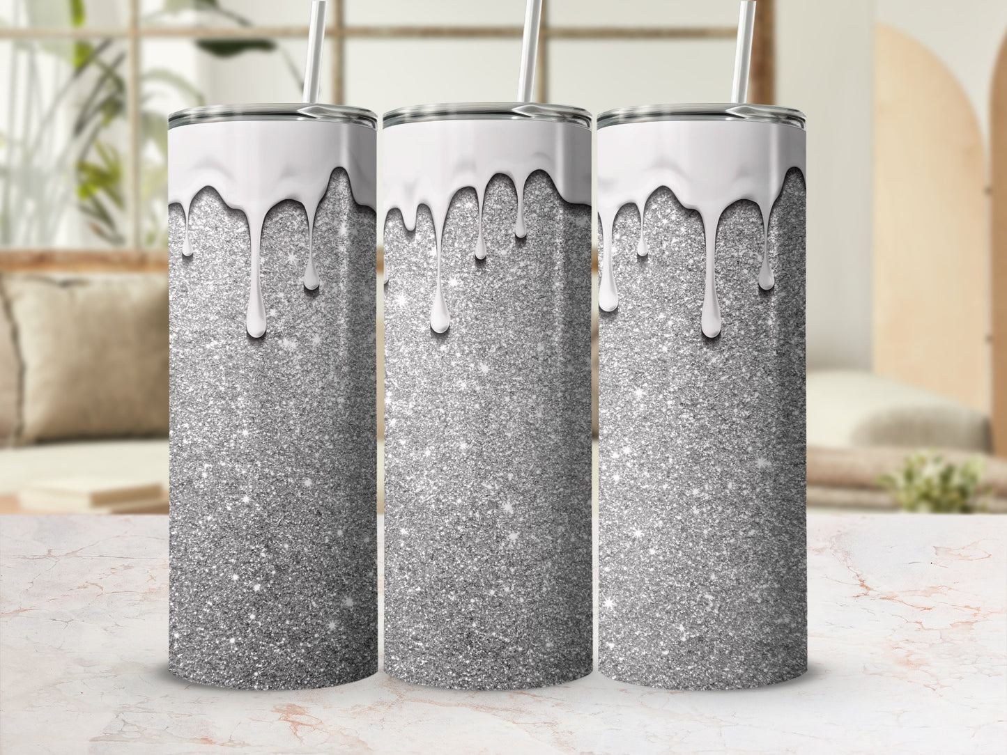 Silver Glitter Drip Tall Tumblers for Stylish Drinkware