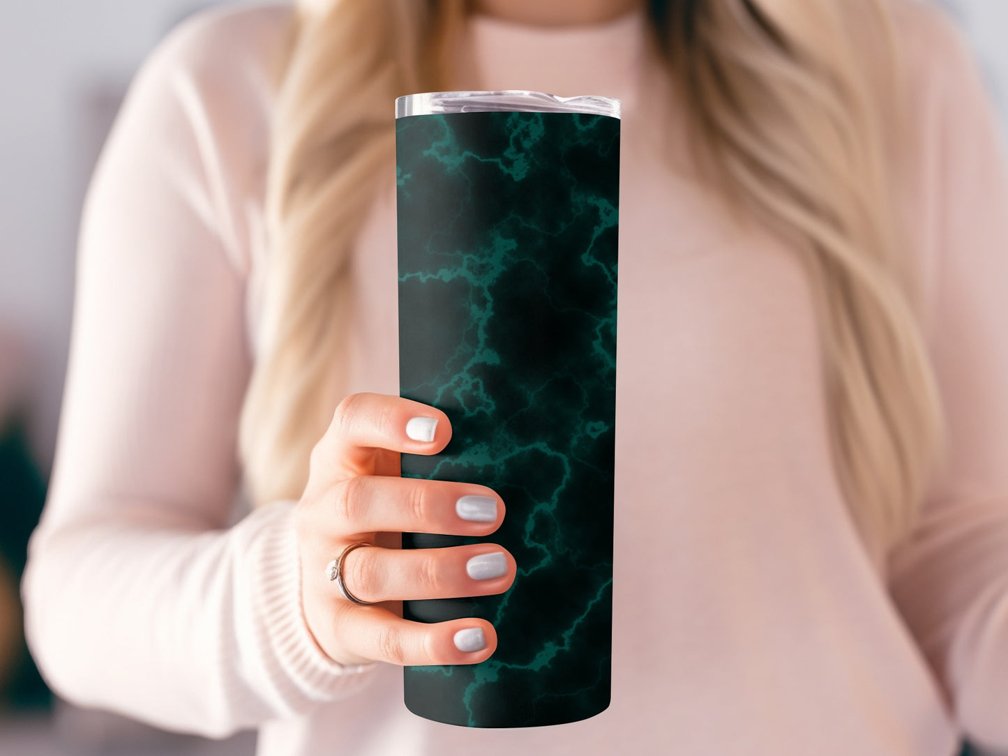Emerald Lightning Design Against Dark Background Tumblers
