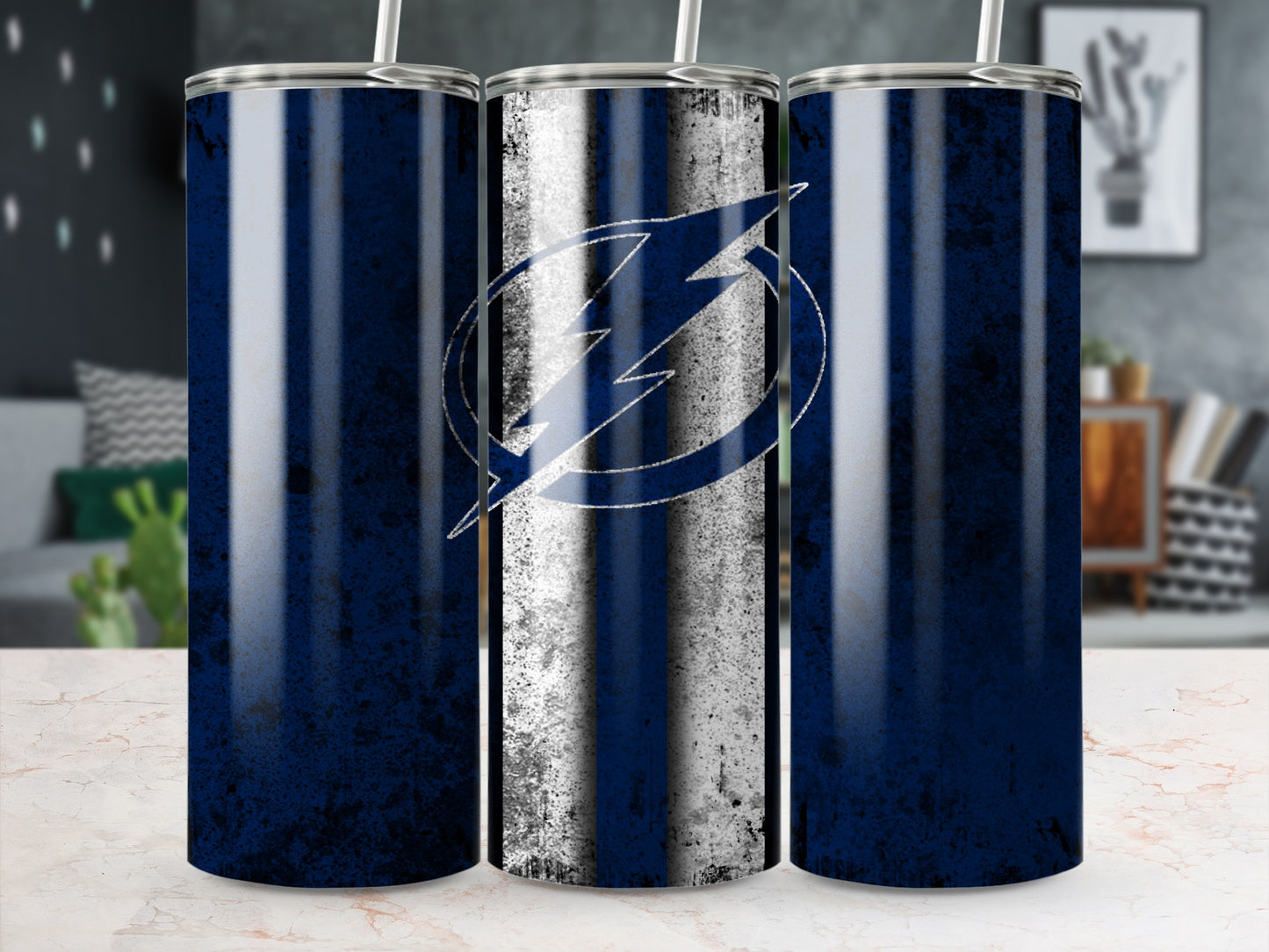 Lightning Bolt Patterned Blue and Gray Tumblers