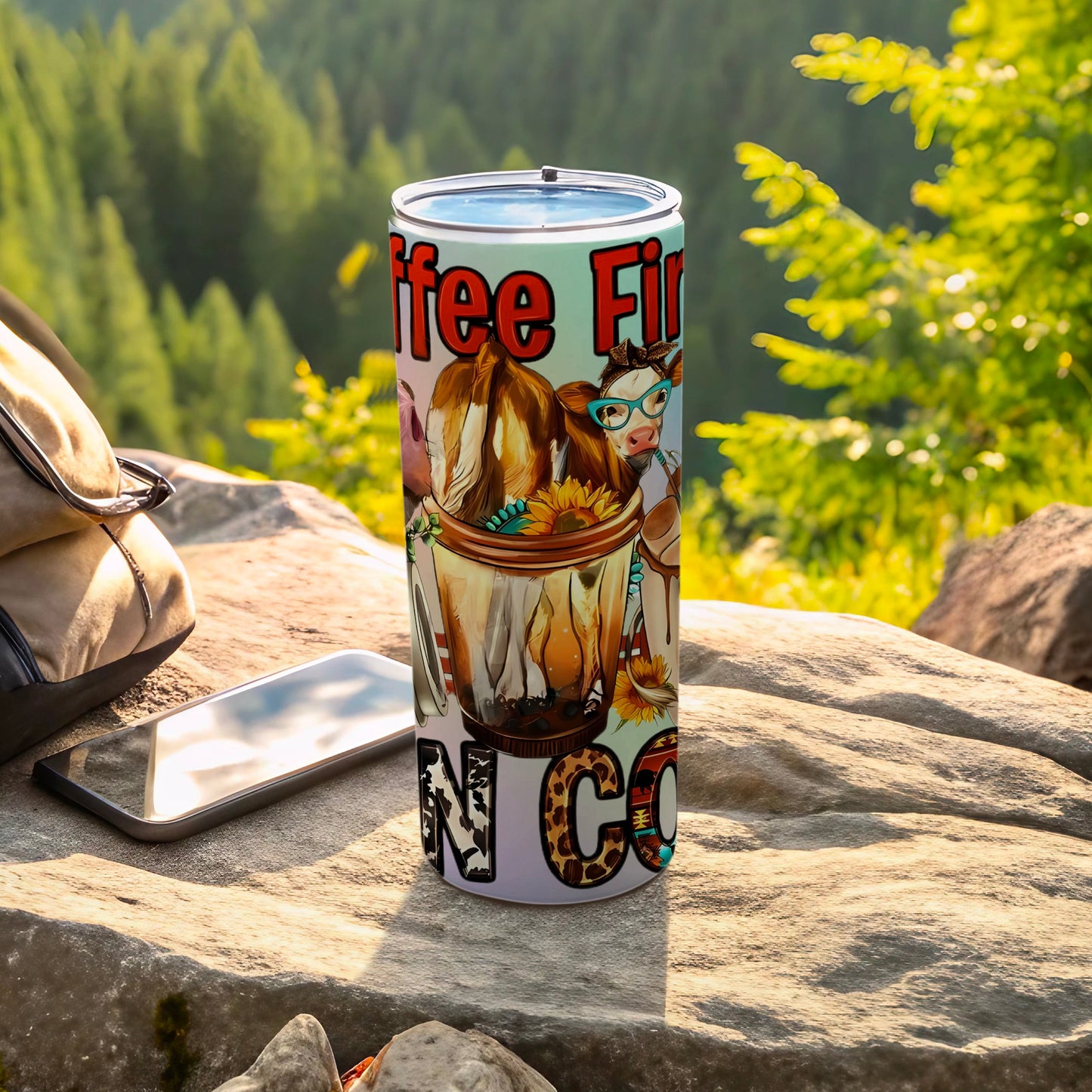 Coffee First Cows On Farm Design Travel Tumbler