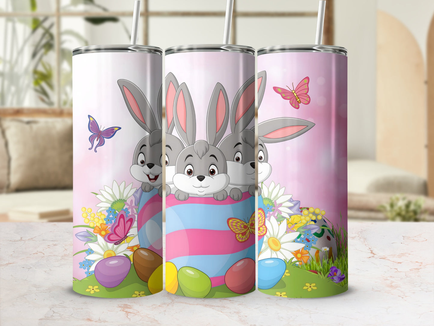 Colorful Easter Bunny Egg Floral Butterflies Tumbler