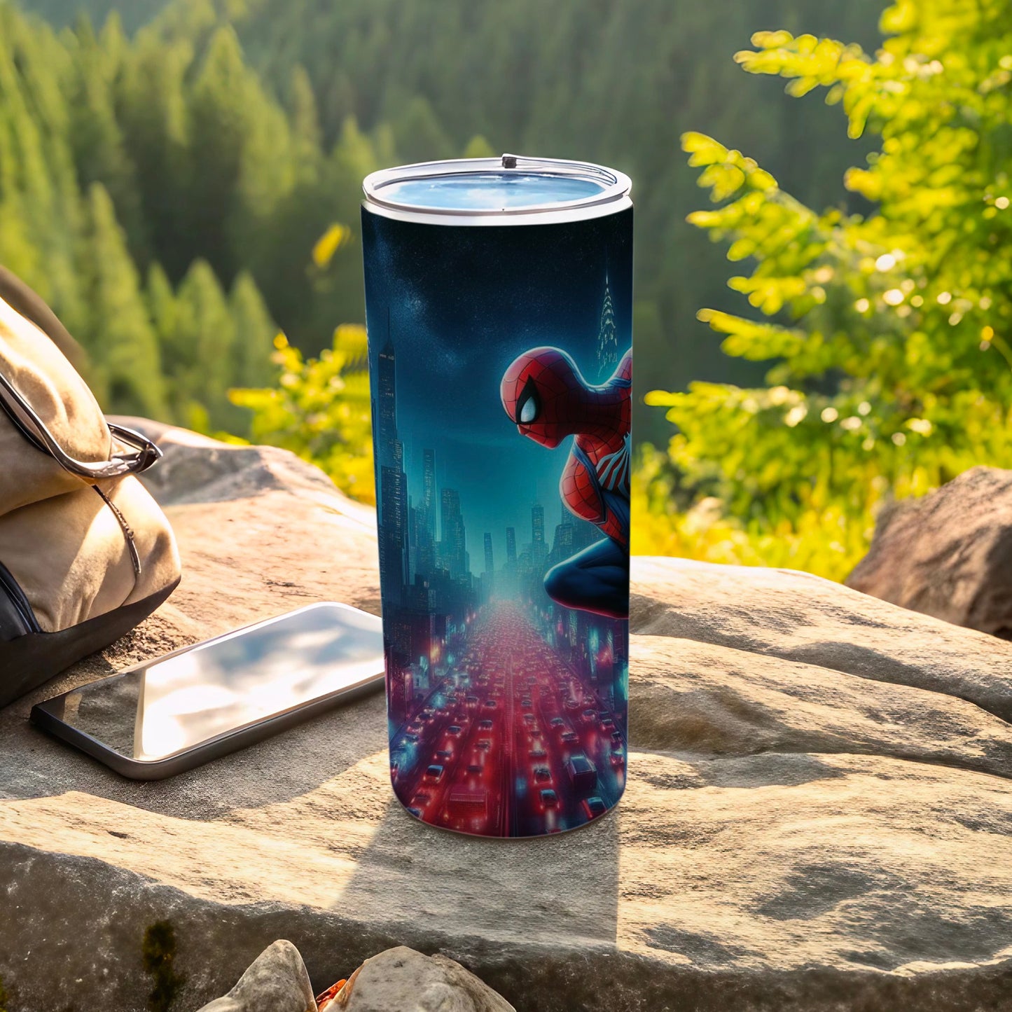 Spider-Man Water Bottle with Cityscape Design