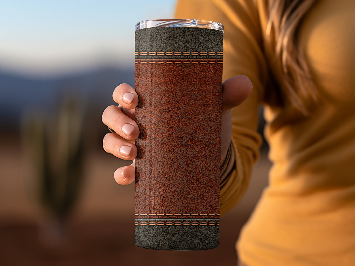 Two Tone Textured Sewn Panels Brown Black Tumblers