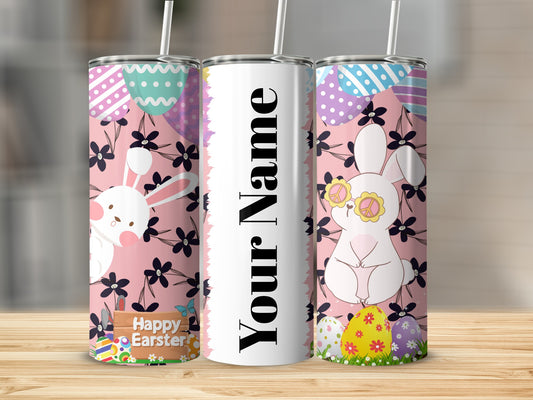 Personalized Happy Easter Bunny Floral Tumbler