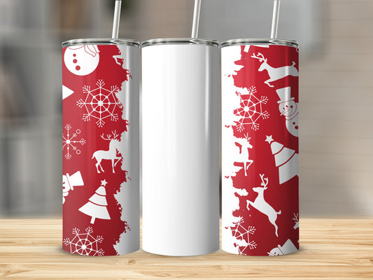 Festive Red and White Holiday Themed Tumbler Cup