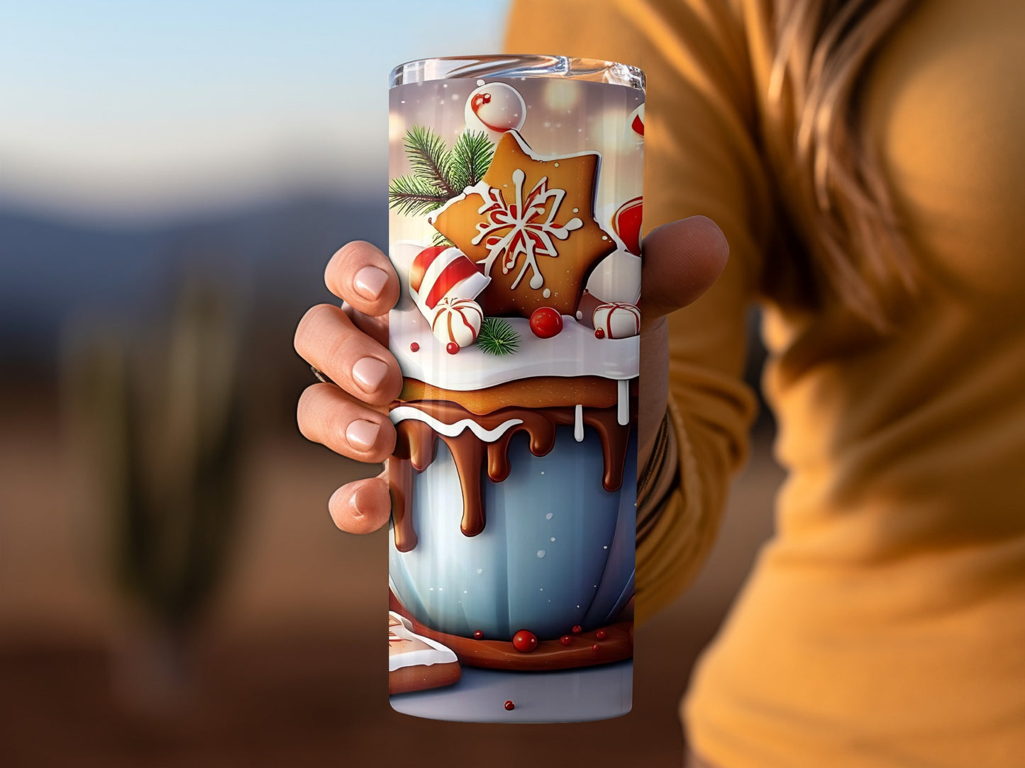 Festive Christmas Themed Tumbler with Gingerbread Design