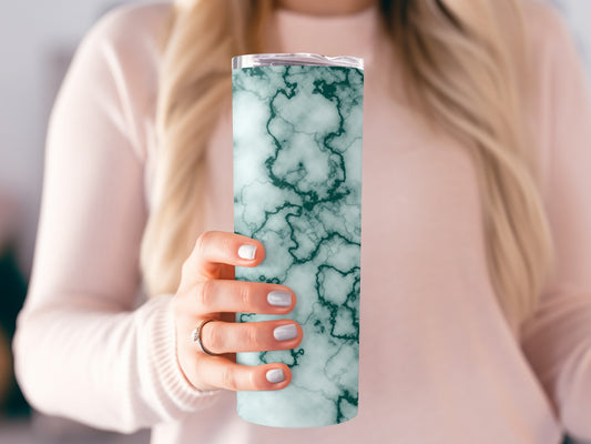 Emerald Green Veins on Pale Background Marble Look Tumblers