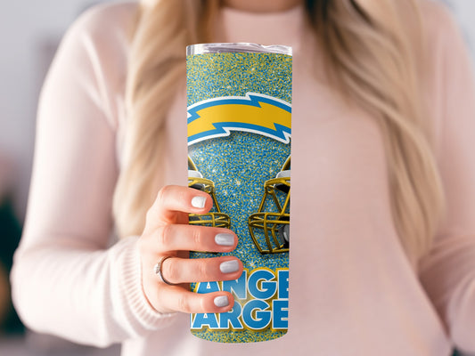 Los Angeles Chargers Helmets On Blue Glittery Background Tumblers