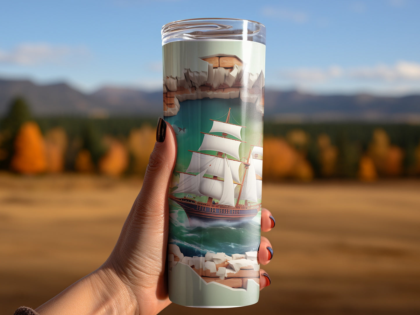 Stunning Autumn Scenery Ship Travel Mug