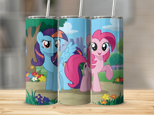 Rainbow Dash and Pinkie Pie from My Little Pony on tumblers.