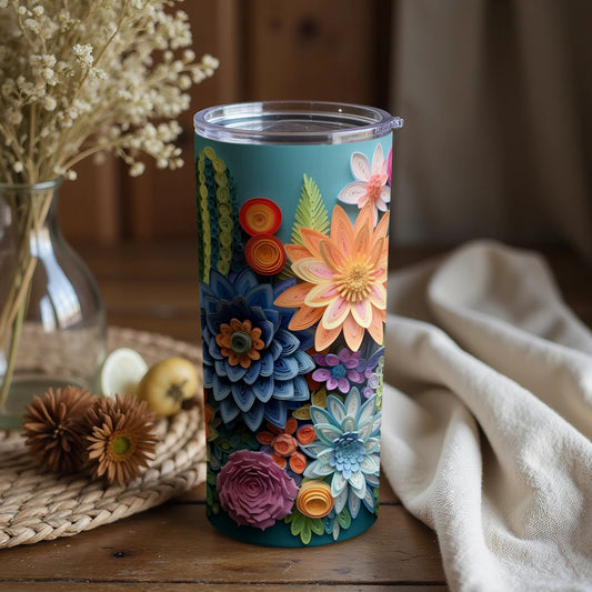 Vibrant Floral Art Insulated Travel Tumbler Cup