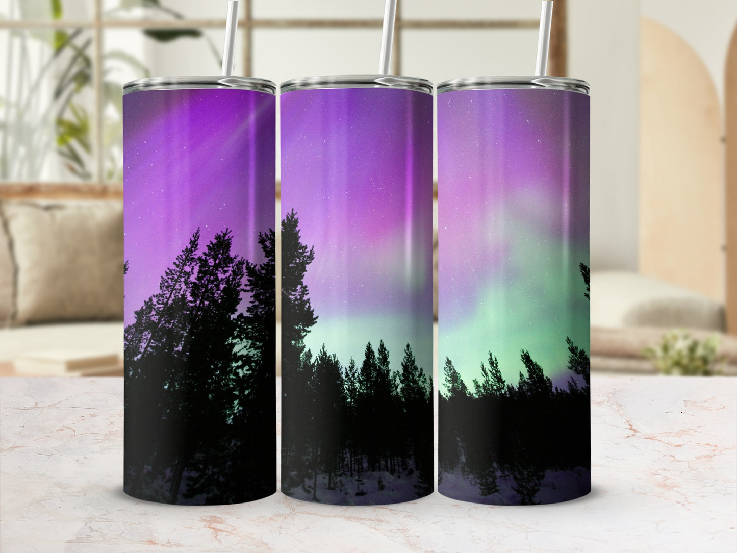 Northern Lights Forest Tumbler Set with Straw