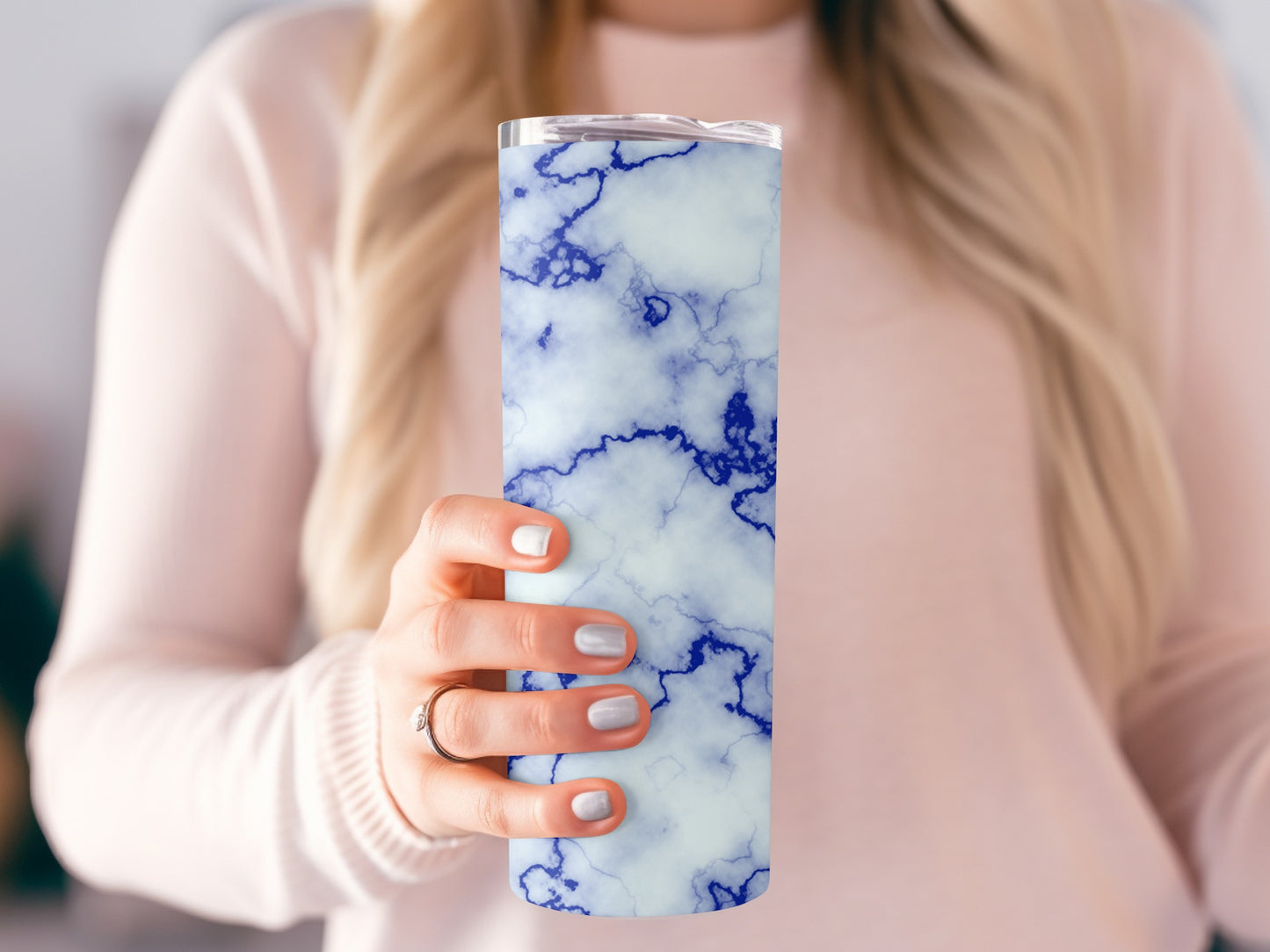 Marble Veins Deep Blue Texture Pattern Design Tumblers
