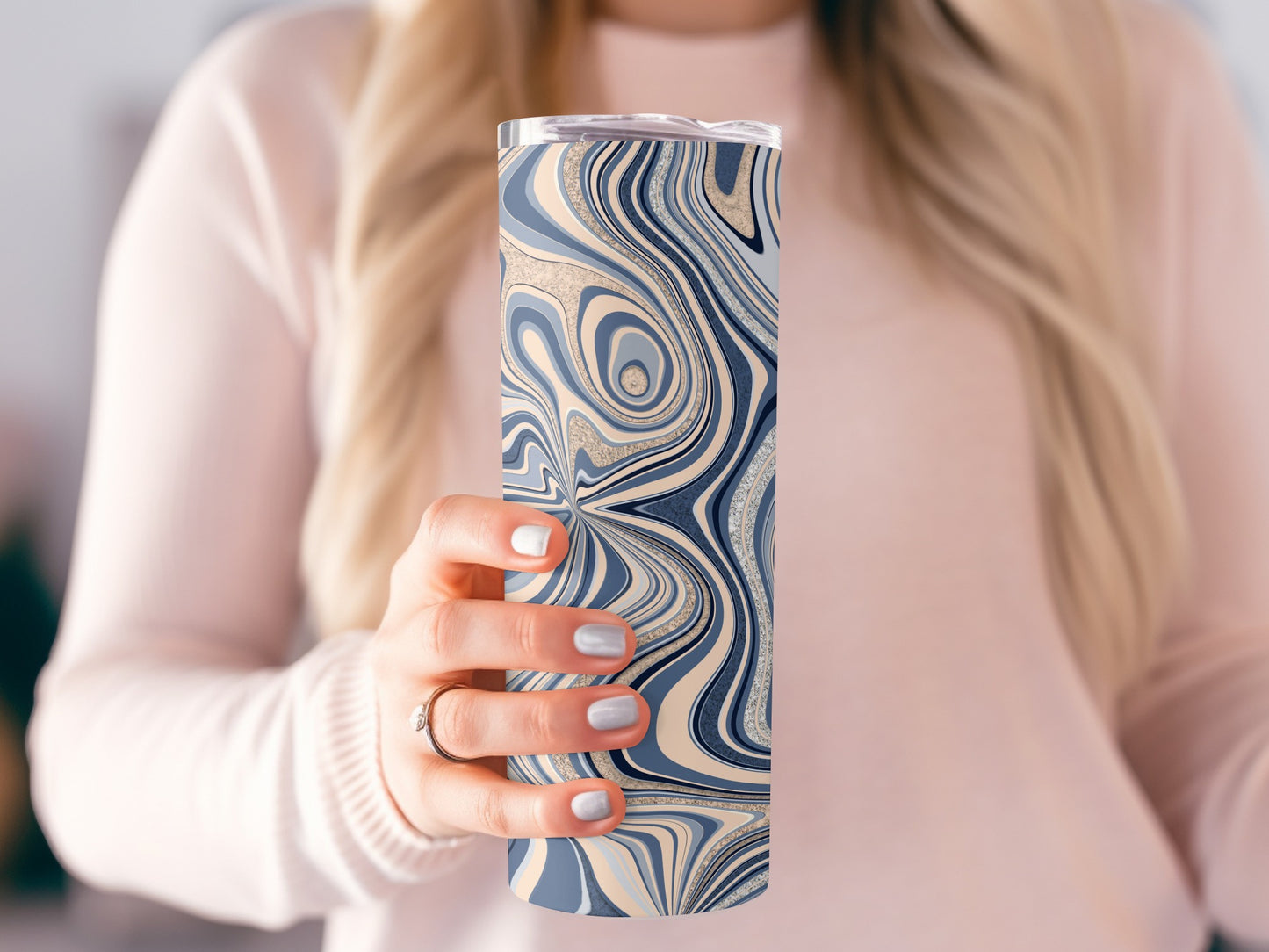 Blue Swirl Abstract Marble Design Elegant Pattern Tumblers