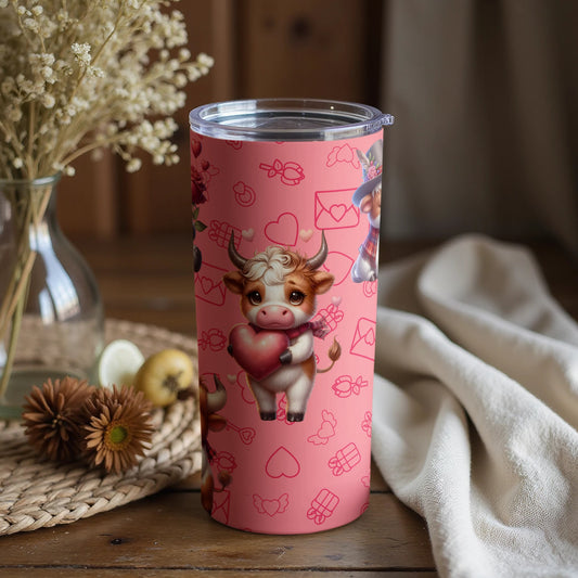 Cute Cartoon Cow Holding Heart Design Tumbler