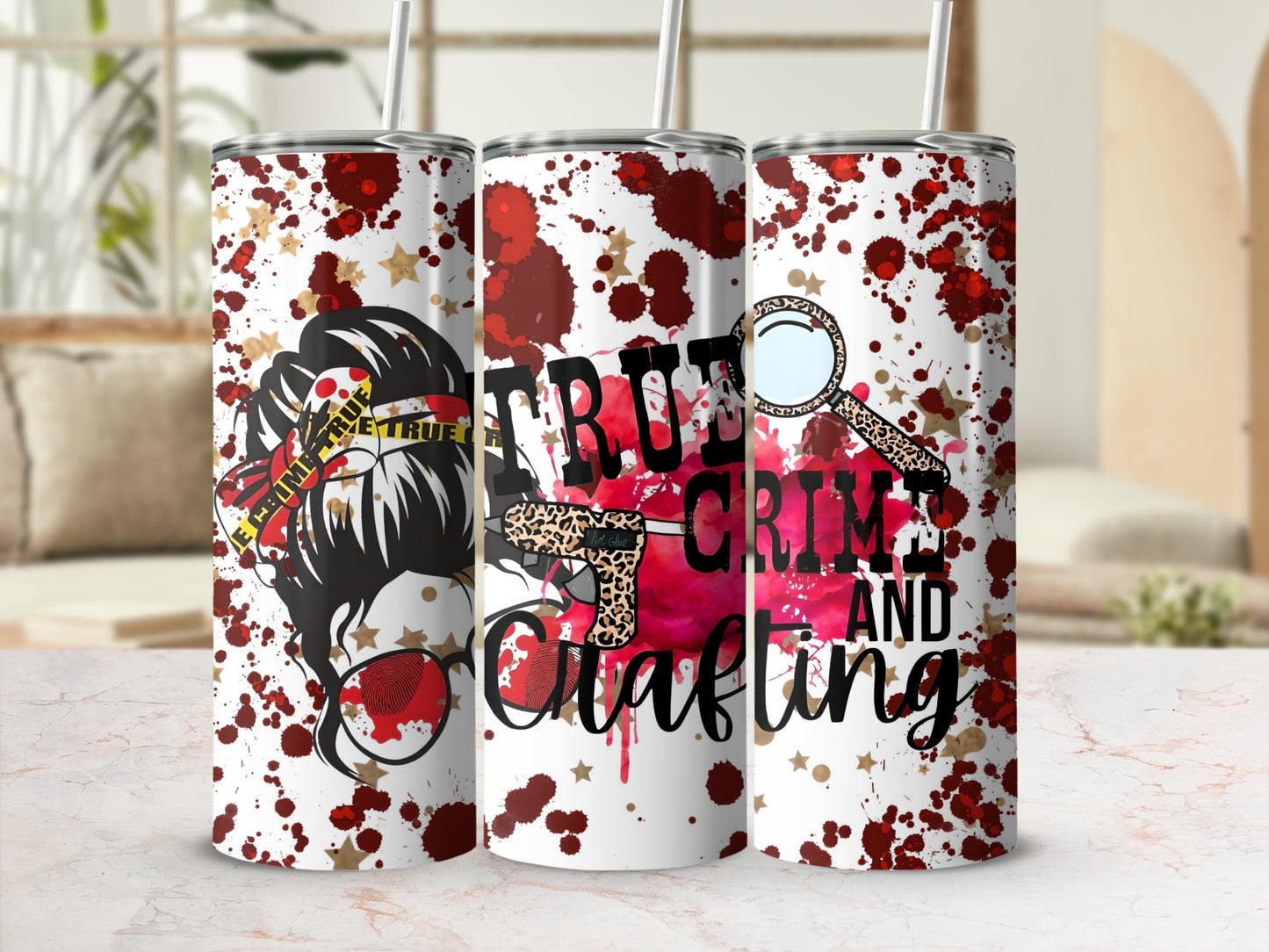 True Crime and Crafting Tumbler Flask with Lid