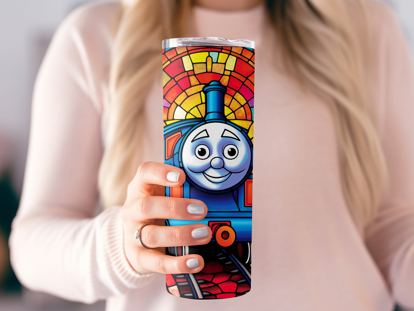 Colorful Train Cartoon Characters Travel Tumbler Cup