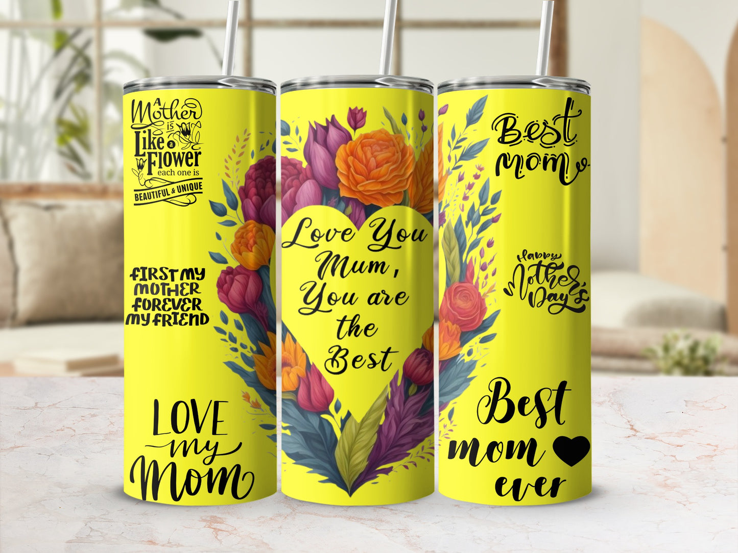 Love You Mom You Are The Best Yellow Floral Tumbler