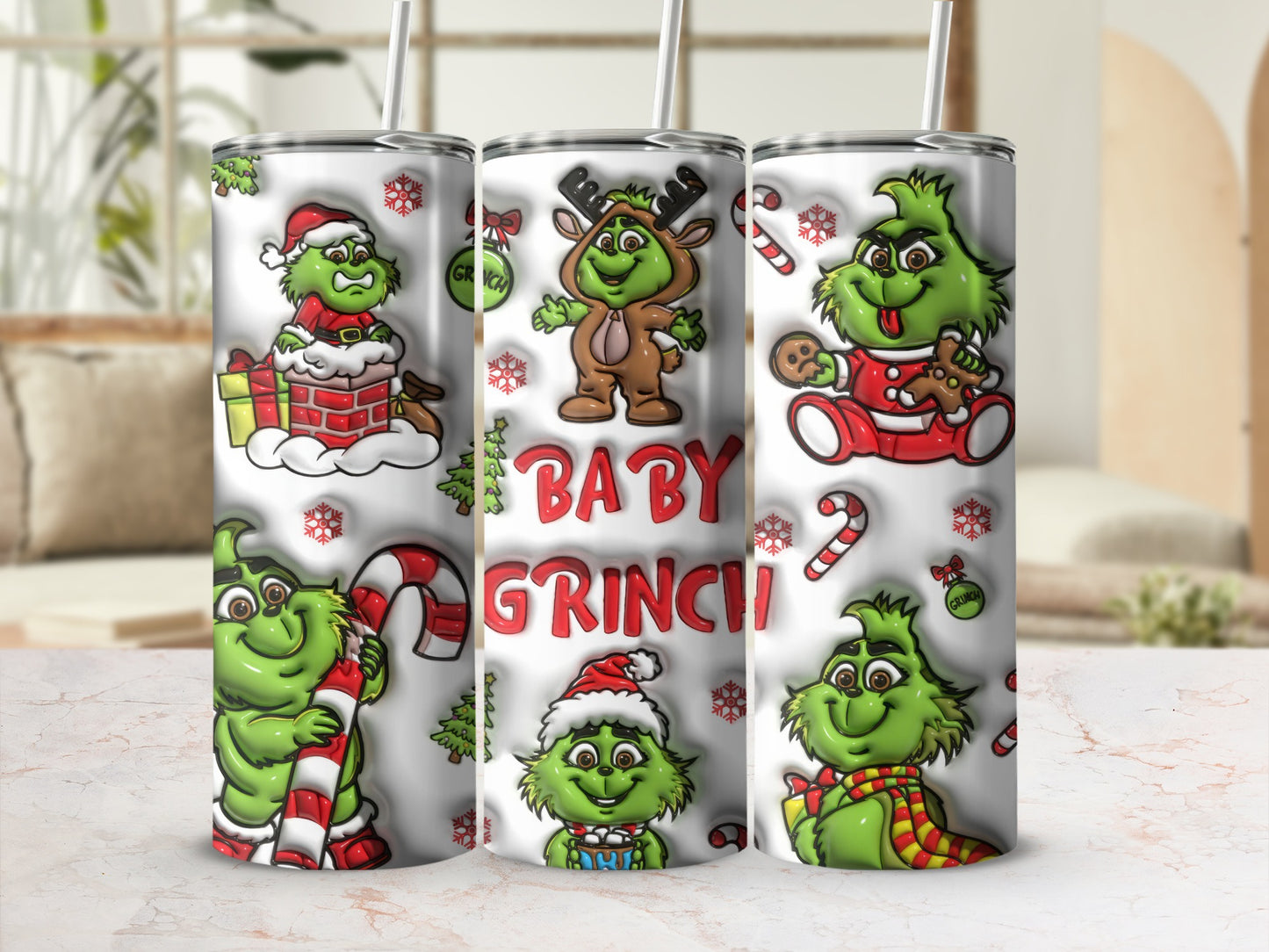 Baby Grinch Christmas Themed Tumbler Cup
