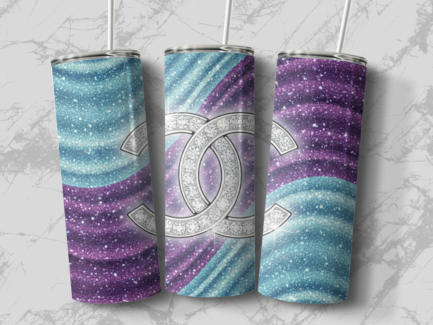 Sparkling Purple and Blue Cosmic Tumbler Cups