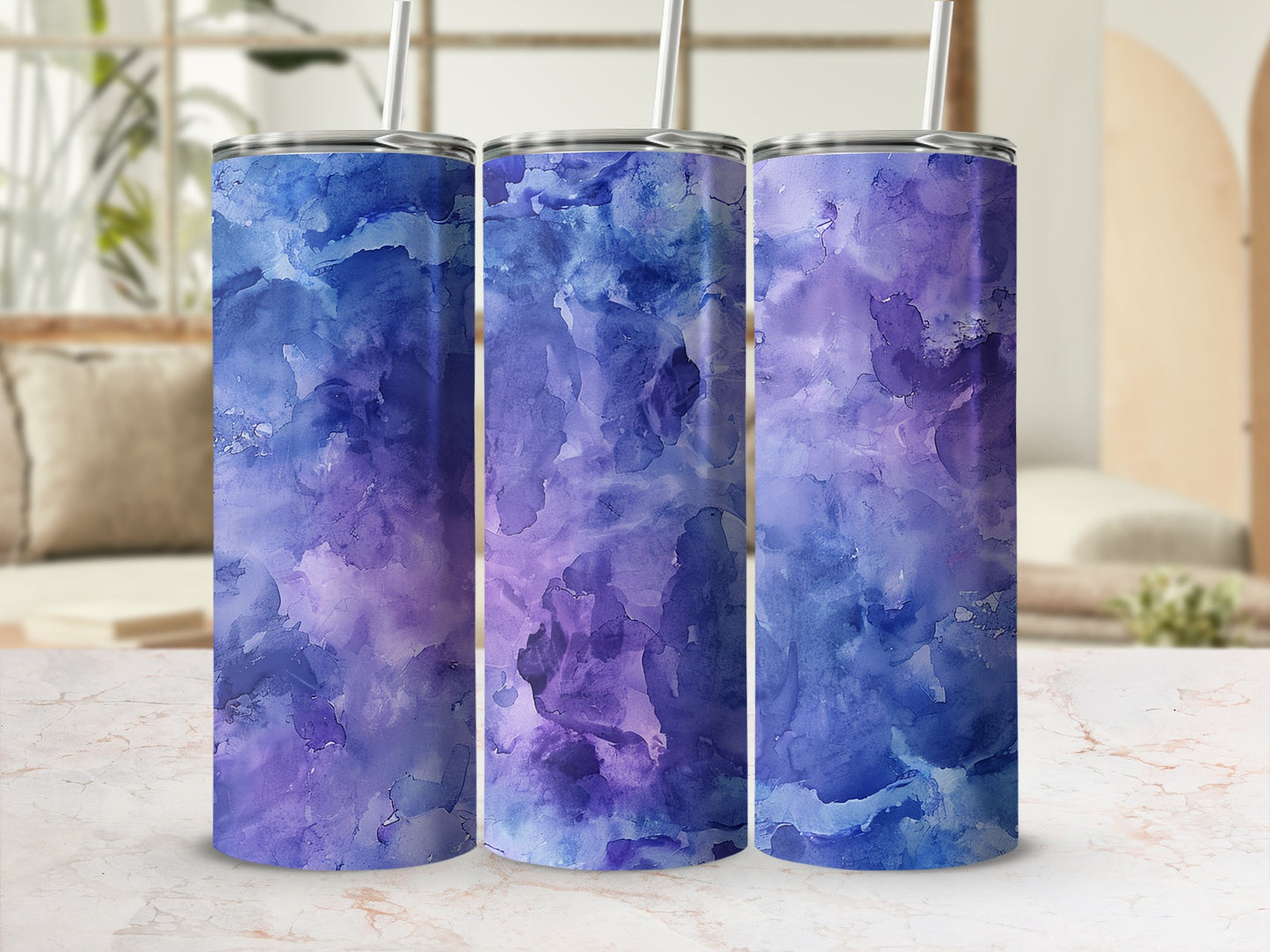 Abstract Blue and Purple Watercolor Tumbler Cups