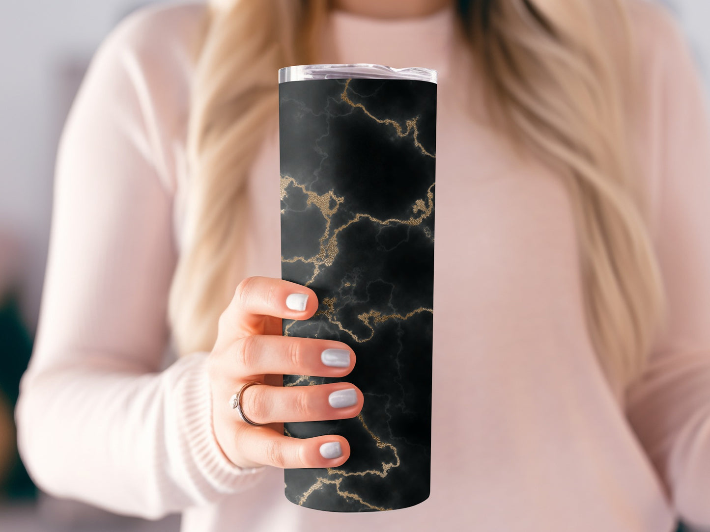 Dramatic Black Gold Marble Design Elegant Look Tumblers