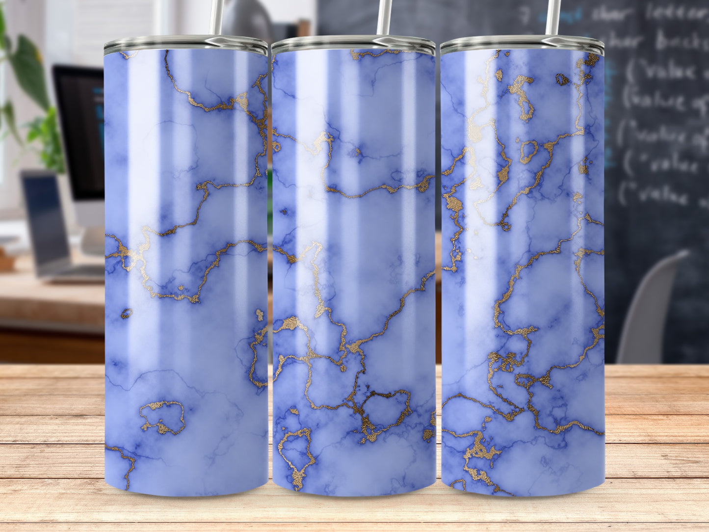 Blue Marble Gold Veins Design Modern Tumbler product type