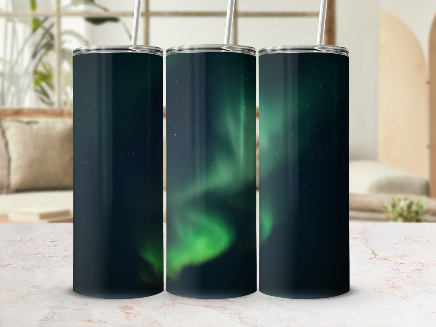 Northern Lights Night Sky Tumbler Cups Set of Three