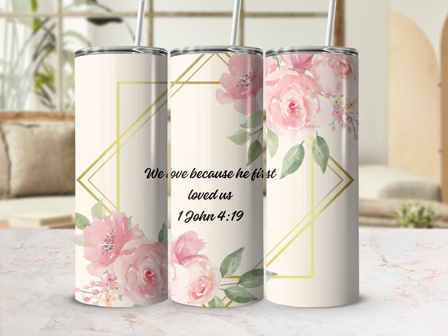Elegant Floral Tumbler with Inspirational Bible Verse