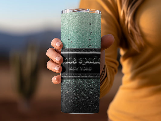 Kate Spade Inspired New York Green Black Sparkle Design Tumblers