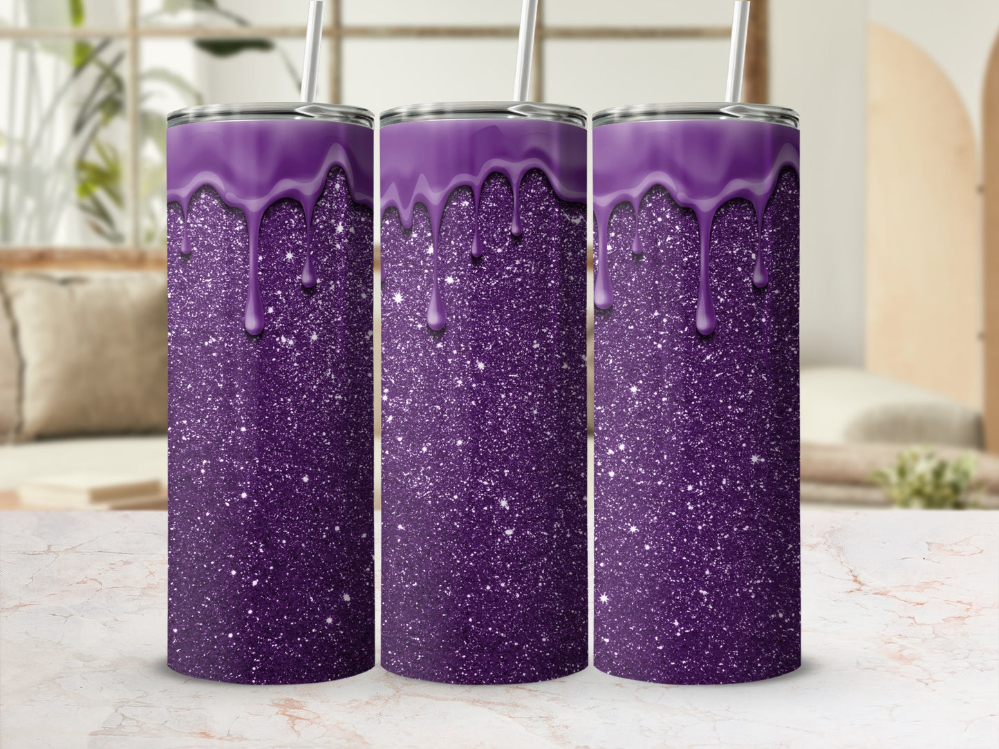 Sparkling Purple Drips on Glitter Design Fun Tumblers