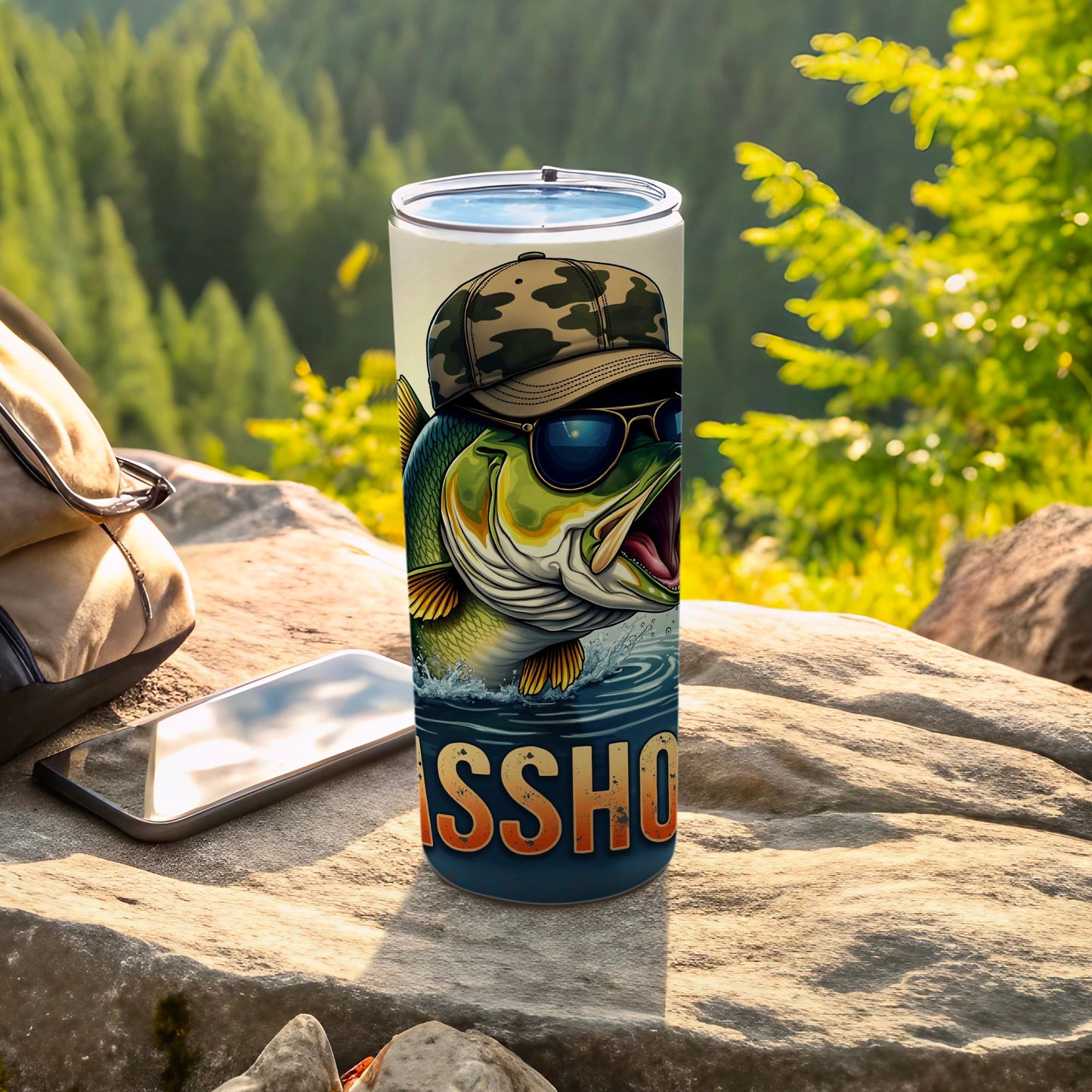 Bass Fish Camouflage Hat Sunglasses Insulated Tumbler