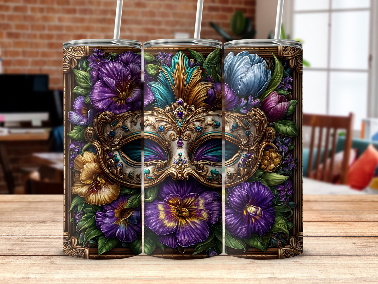 Elegant Masquerade Floral Pattern Tumbler