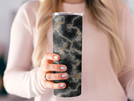 Black Marble Gold Veins Sophisticated Design Tumblers