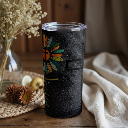 Colorful Cross and Sunflower Tumbler for Beverages