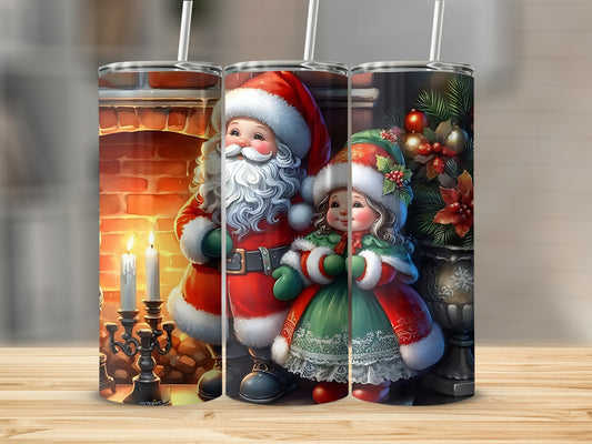 Festive Holiday Santa and Child Illustration tumbler