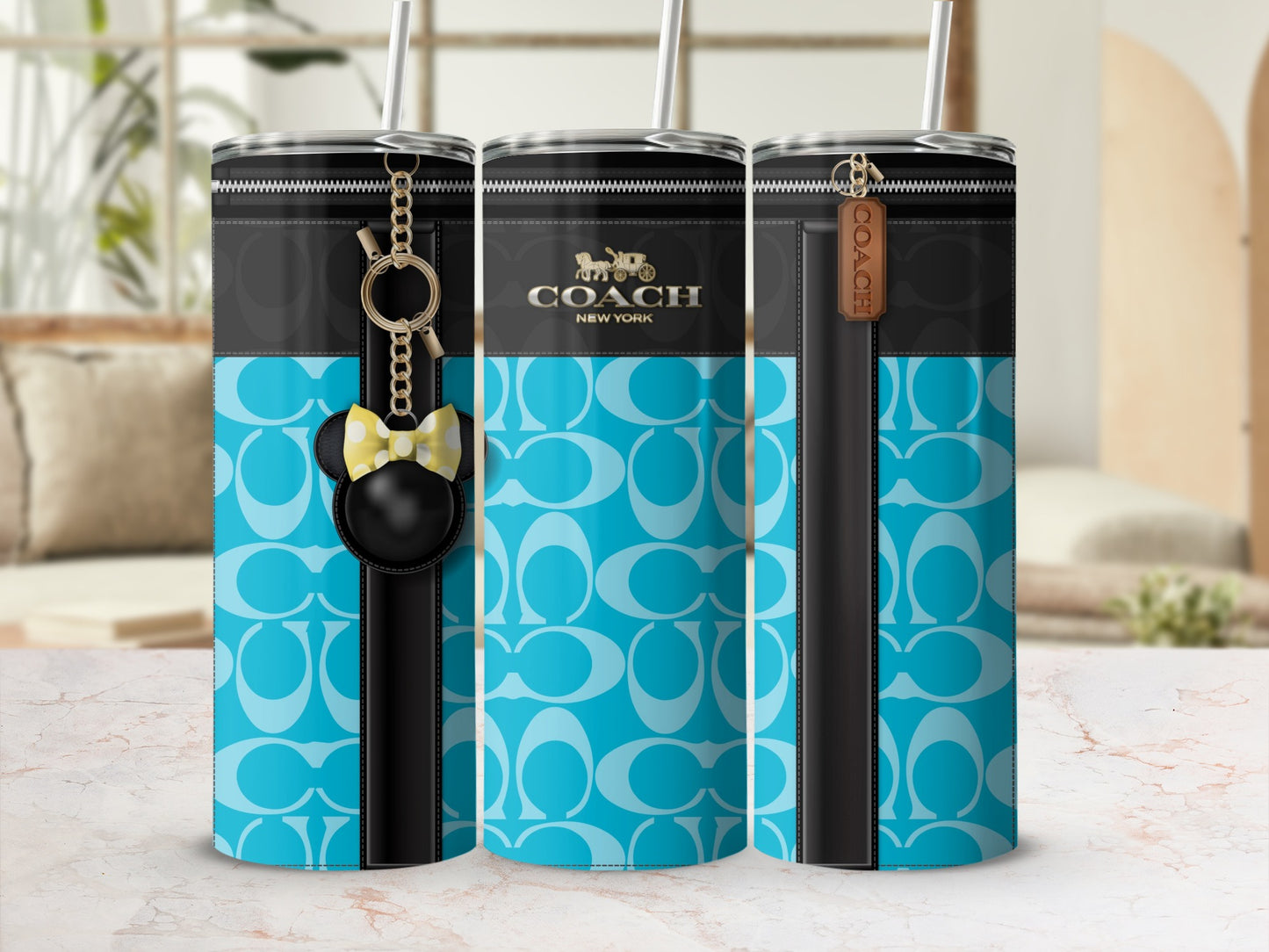 Stylish Blue Patterned Coach Branded Tumbler Product