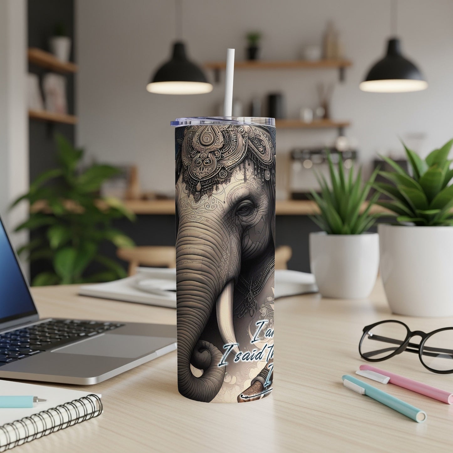 Tumbler with an elephant head design and "I Said Yes" text.