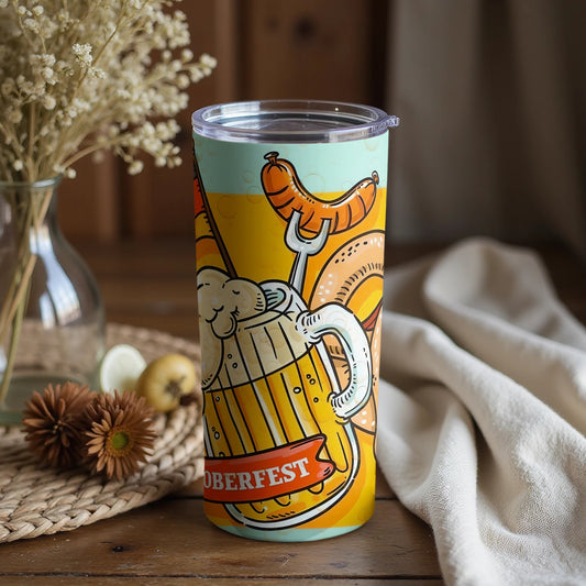 Oktoberfest Theme Beer and Sausage Travel Tumbler