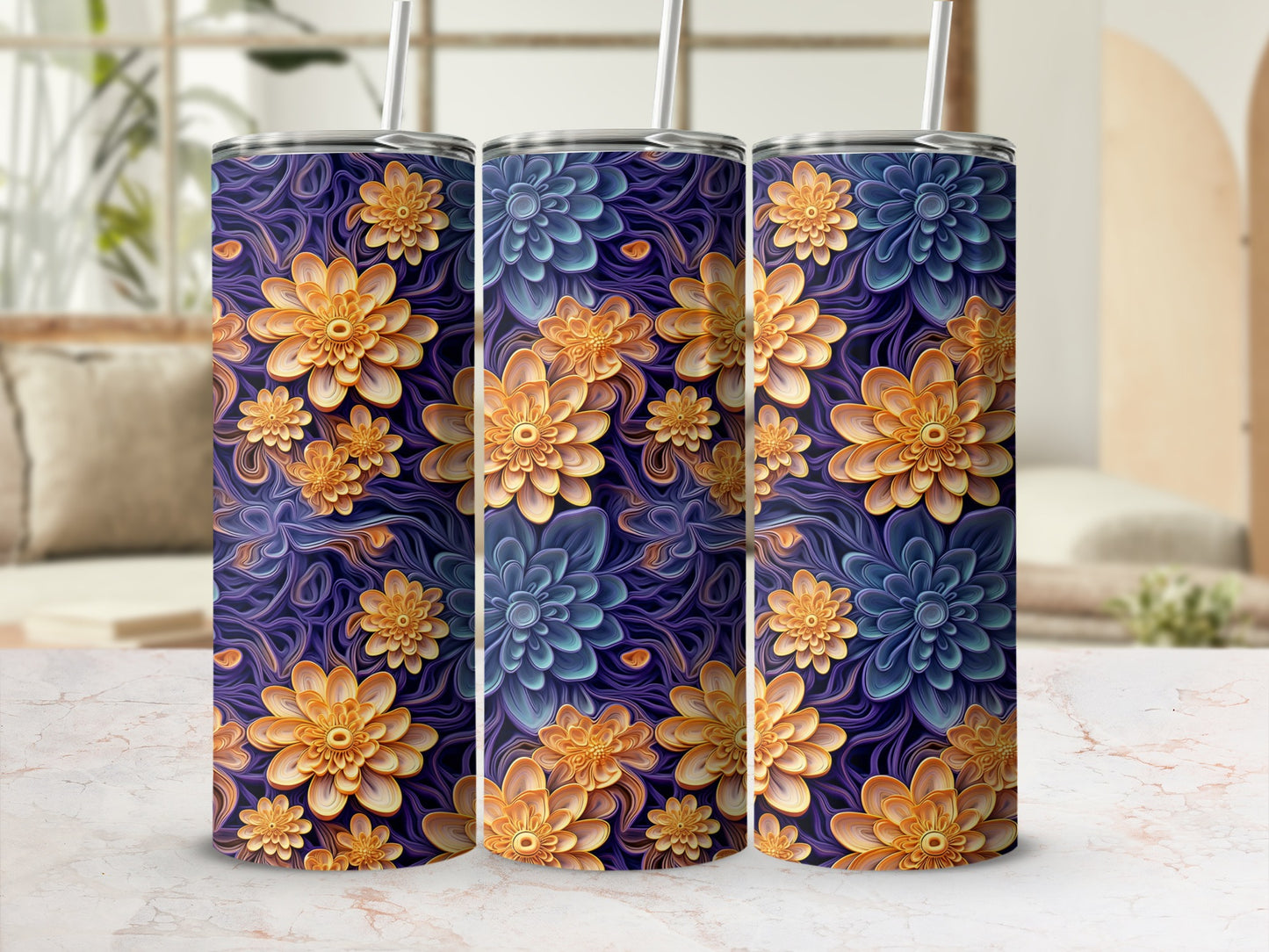 Colorful Floral Pattern Insulated Tumbler Drinkware