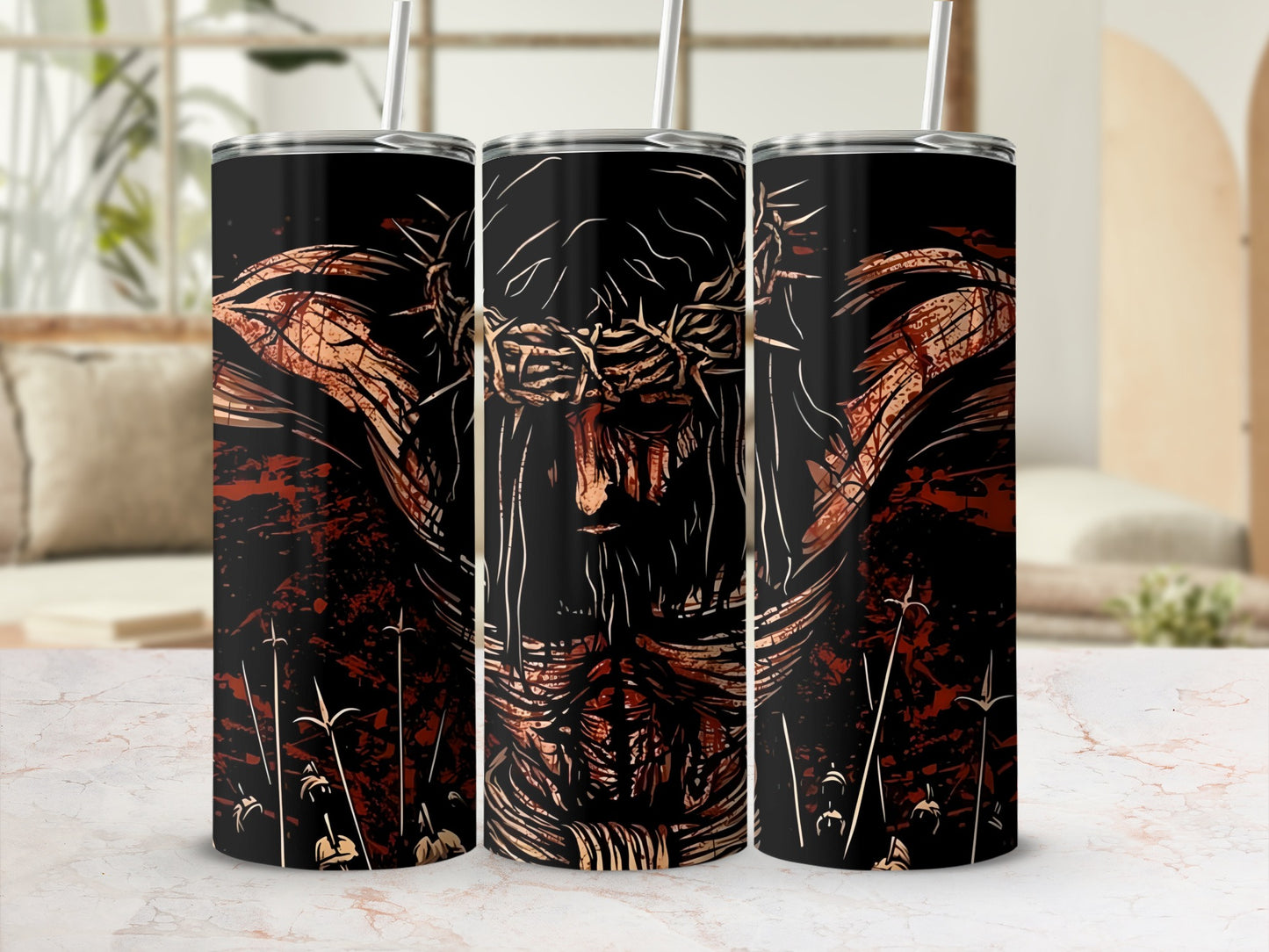 Emotional Closeup Art Jesus Tumbler Design