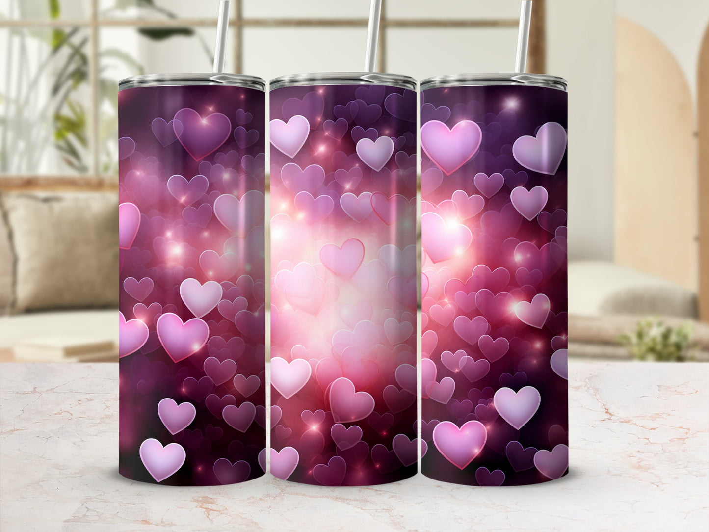 Pink and Purple Hearts Design Insulated Tumbler
