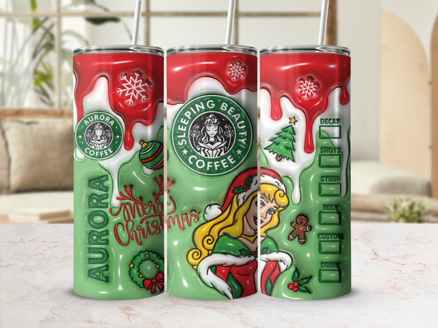 Merry Christmas Aurora Sleeping Beauty Coffee Tumbler