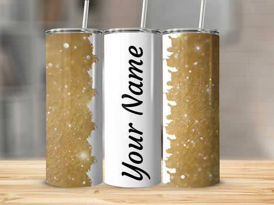 Personalized Glitter Gold and White Tumbler Cup