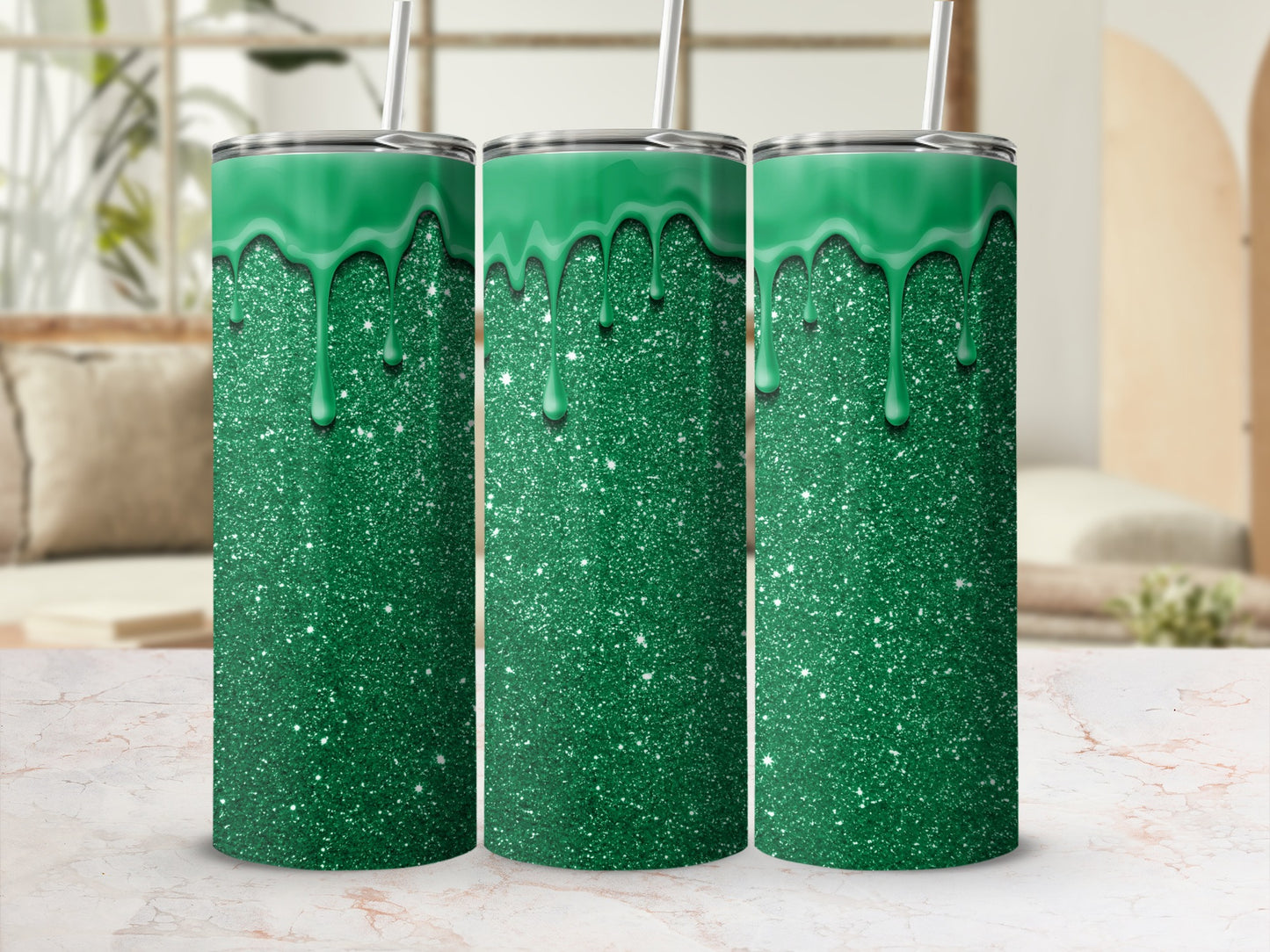 Sparkling Green Drip Design Tumbler for Everyday Use