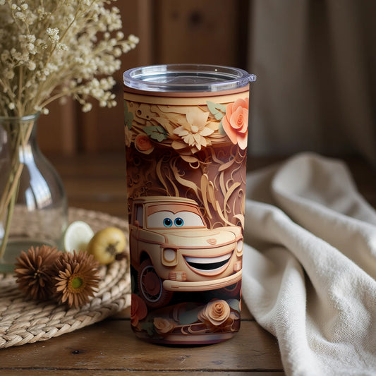 Cute Smiling Character Floral Design Tumbler