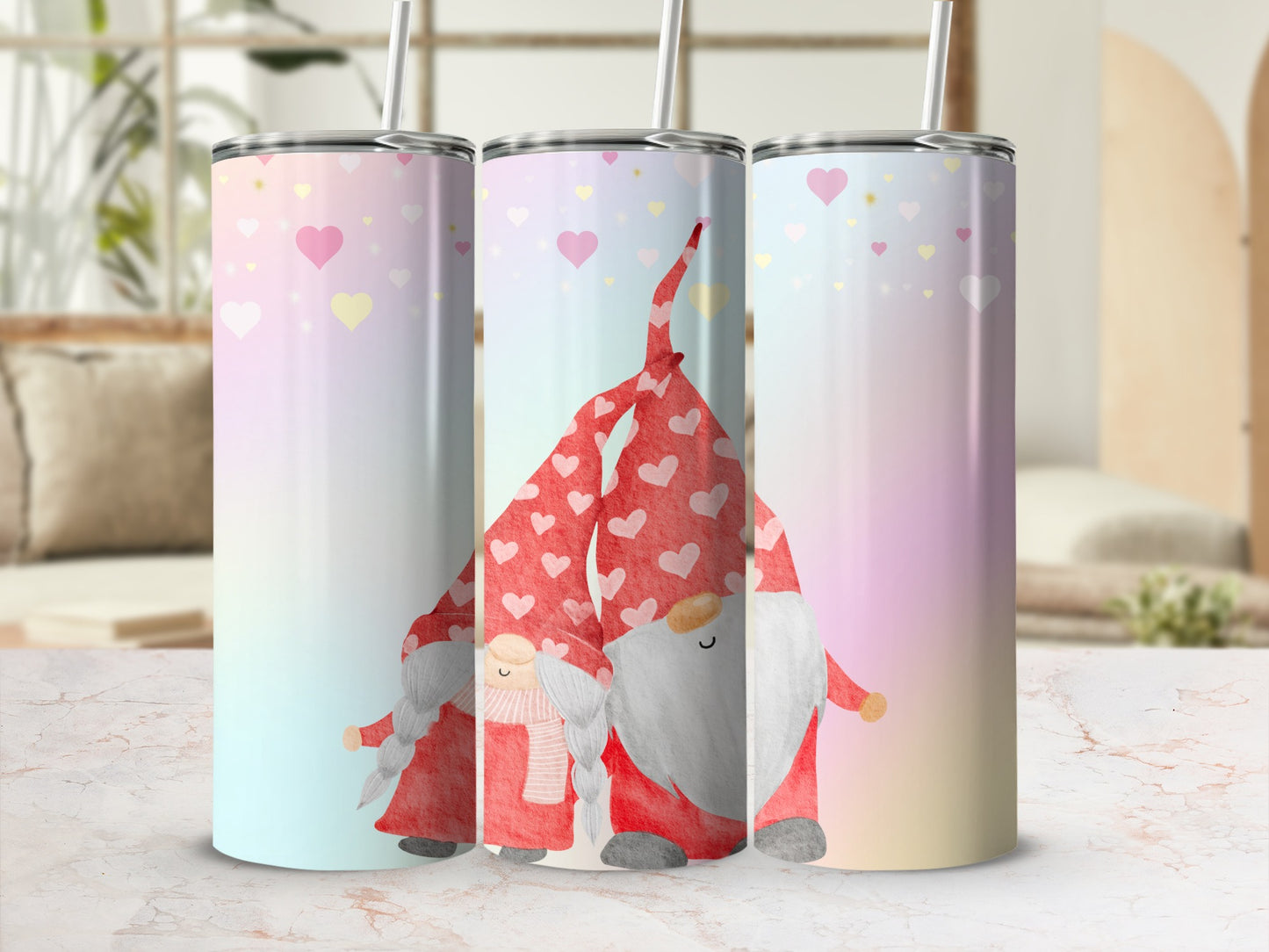 Cute Gnomes Tumbler with Heart Accents Design Product