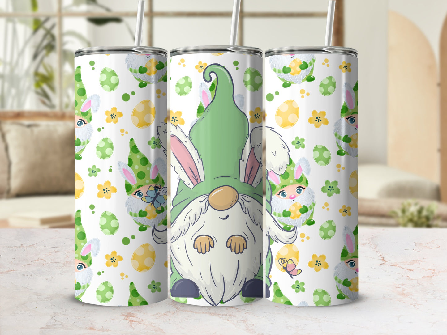 Cute Easter Gnome and Eggs Pattern Tumbler