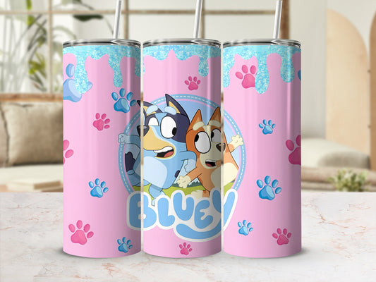 Bluey Tumblers with Cute Paw Prints Design 20oz Tumblers